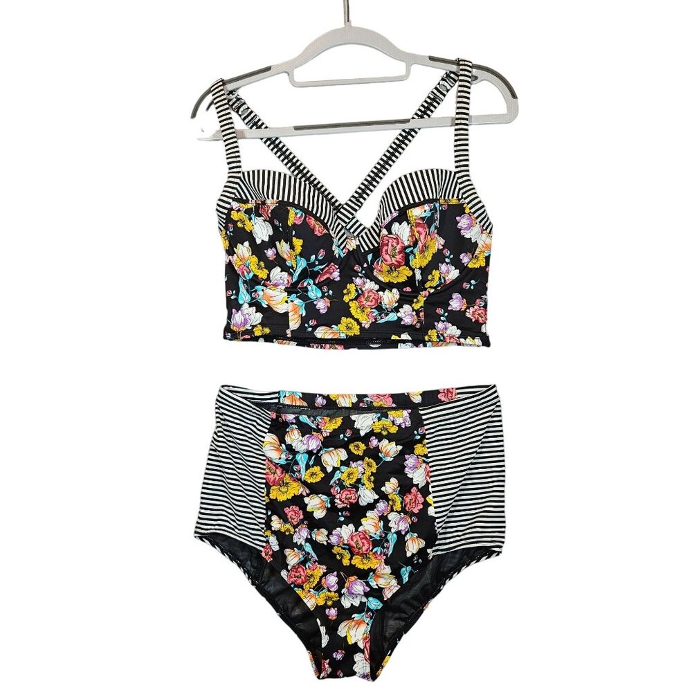 Retro 2 piece bikini swimsuit Womens Small high waist sweet heart neck pin up